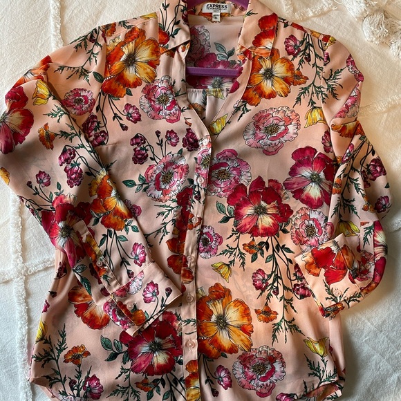 Express floral button up dress blouse women XS - Picture 2 of 5
